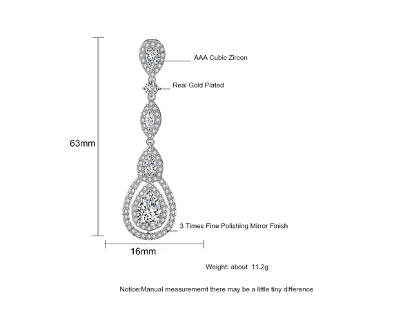 White Gold Plated Crystal Bridal Earrings